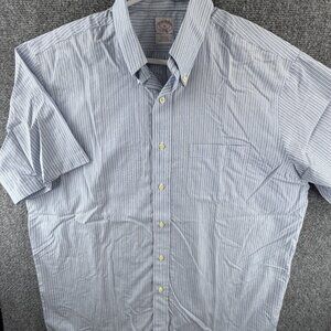 Brooks Brothers Striped Short Sleeve Button-Down Cotton Non-Iron 16 Blue Preppy